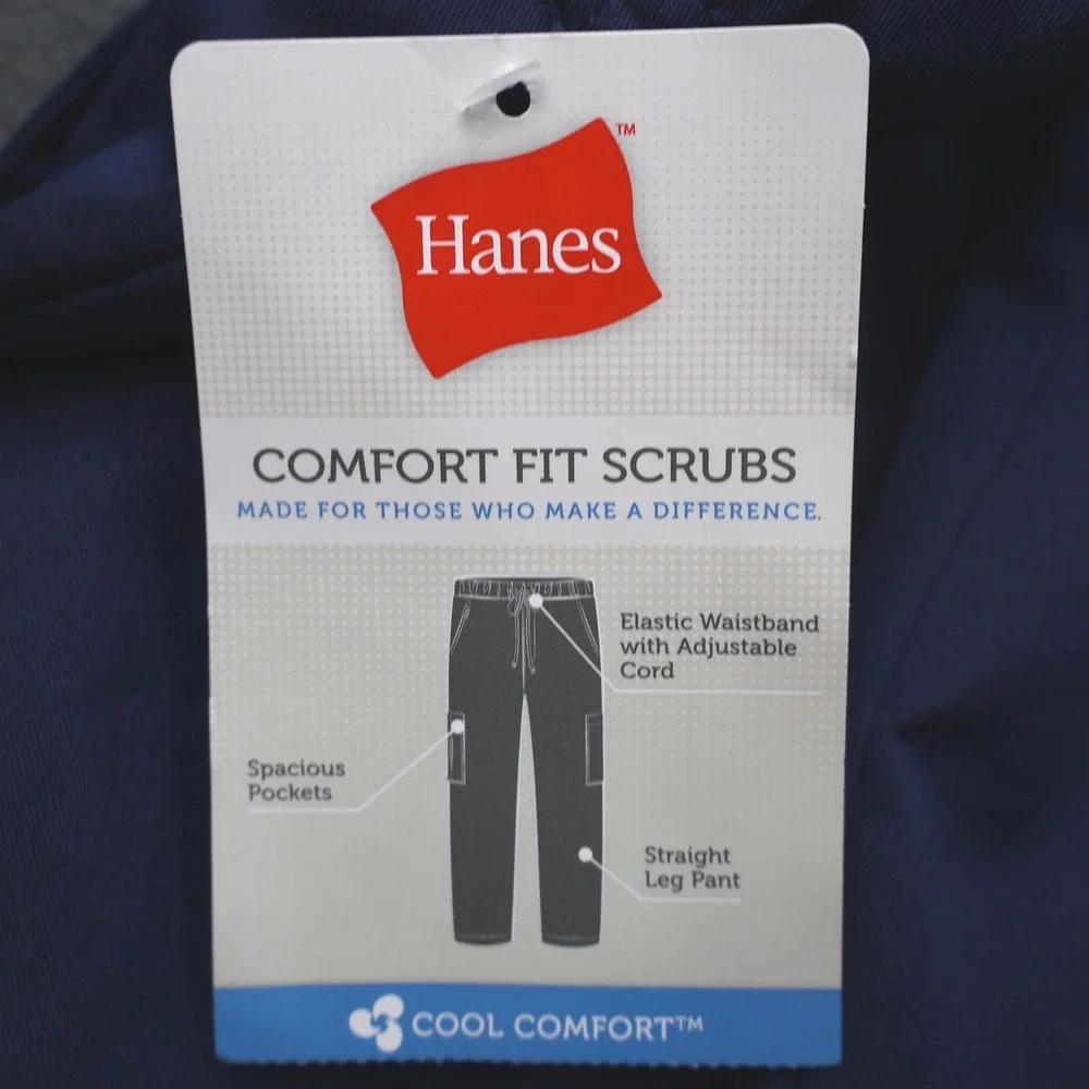 Hanes Scrub Pants Mens 2X Blue New Comfort Fit Straight Leg Cargo Drawstring